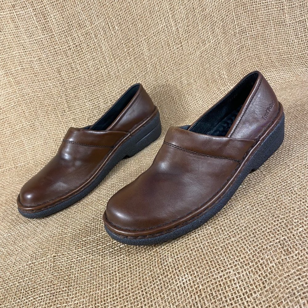 josef seibel slip on shoes loafers clogs brown leather air cushion women size 10 - Picture 1 of 12